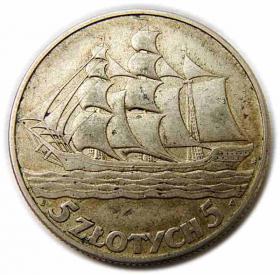 Obrazek dla: 5 złotych 1936 Żaglowiec II RP Warszawa