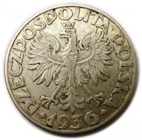 Obrazek 2 dla: 5 złotych 1936 Żaglowiec II RP Warszawa