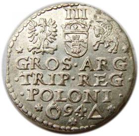 Obrazek 2 dla: Trojak 1594 Zygmunt III Waza Malbork