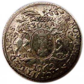 Obrazek 2 dla: 30 groszy złotówka 1762 August III Sas Gdańsk