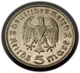 Obrazek 2 dla: 5 marek 1936 F Paul von Hindenburg / orzeł pruski Stuttgart