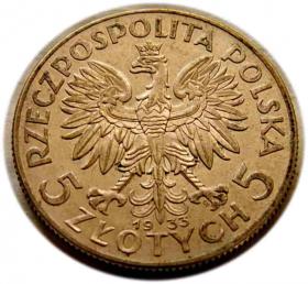 Obrazek 2 dla: 5 złotych 1933 Głowa Kobiety