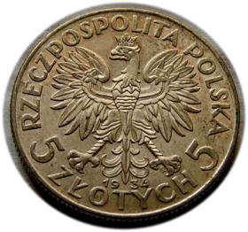 Obrazek 2 dla: 5 złotych 1934 Głowa Kobiety