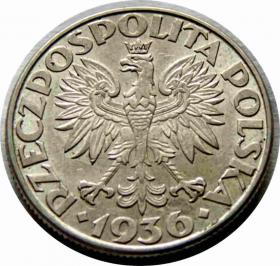 Obrazek 2 dla: 2 złote 1936 Żaglowiec 