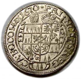 Obrazek 2 dla: 3 krajcary 1670 Karol II Lichtenstein Ołomuniec