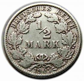 Obrazek dla: 1/2 marki 1905 Wilhelm II Hohenzollern Niemcy Hamburg