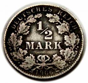 Obrazek dla: 1/2 marki 1906 Wilhelm II Hohenzollern Niemcy Monachium