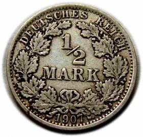 Obrazek dla: 1/2 marki 1907 Wilhelm II Hohenzollern Niemcy Berlin