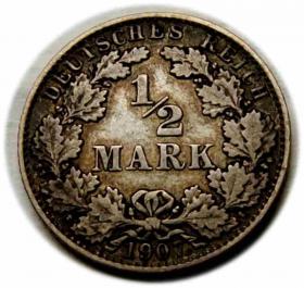 Obrazek dla: 1/2 marki 1907 Wilhelm II Hohenzollern Niemcy Monachium