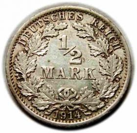 Obrazek dla: 1/2 marki 1914 Wilhelm II Hohenzollern Niemcy Berlin