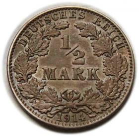 Obrazek dla: 1/2 marki 1914 Wilhelm II Hohenzollern Niemcy Hamburg
