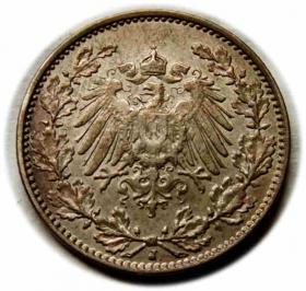 Obrazek 2 dla: 1/2 marki 1914 Wilhelm II Hohenzollern Niemcy Hamburg