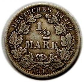 Obrazek dla: 1/2 marki 1915 Wilhelm II Hohenzollern Niemcy Berlin