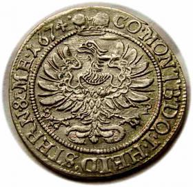 Obrazek 2 dla: 6 krajcarów 1674 Sylwiusz Fryderyk Witemberski Śląsk Oleśnica