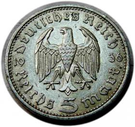 Obrazek 2 dla: 5 marek 1936 Paul von Hindenburg / orzeł pruski Berlin