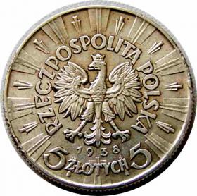 Obrazek 2 dla: 5 złotych 1938 Józef Piłsudski Warszawa