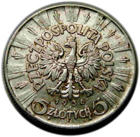 Obrazek 2 dla: 5 złotych 1936 Józef Piłsudski II RP Warszawa
