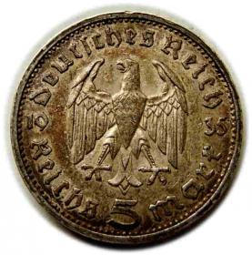 Obrazek 2 dla: 5 marek 1935 E Muldenhutten Niemcy srebro