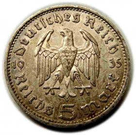 Obrazek 2 dla: 5 marek 1935 F Stuttgart Niemcy srebro