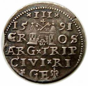 Obrazek 2 dla: Trojak 1591 Zygmunt III Waza Ryga