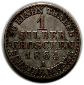 Obrazek 2 dla: 1 silber groschen 1864 Wilhelm I Hohenzollern Prusy Berlin