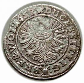 Obrazek 2 dla: 3 krajcary 1657 Jerzy III, Ludwik IV, Chrystian, Księstwo Brzesko  Legnicko  Wołowskie Brzeg