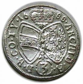 Obrazek 2 dla: 3 krajcary 1668 Leopold I Habsburg Austria Hall