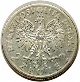 Obrazek 2 dla: 2 złote 1934 Głowa Kobiety II RP Warszawa