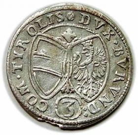 Obrazek 2 dla: 3 krajcary 1647 Ferdynand Karol Austria Tyrol Hall