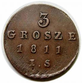Obrazek dla: 3 grosze 1811 Fryderyk August Księstwo Warszawskie Warszawa