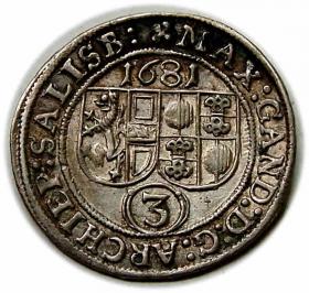Obrazek 2 dla: 3 krajcary 1681 Maksymilian Gandalf graf Kuenburg Salzburg