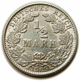 Obrazek dla: 1/2 marki 1905 Wilhelm II Hohenzollern Niemcy Hamburg
