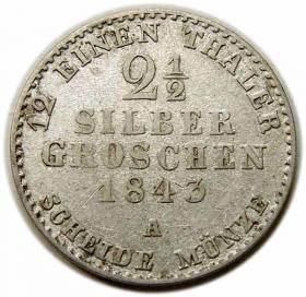 Obrazek 2 dla: 2 1/2 silber groschen 1843 Fryderyk Wilhelm IV Niemcy Berlin