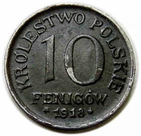 Obrazek dla: 10 fenigów 1918 Królestwo Polskie Stuttgart