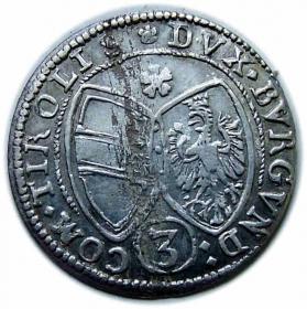 Obrazek 2 dla: 3 krajcary 1645 Ferdynand Karol Austria Tyrol Hall