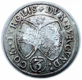 Obrazek 2 dla: 3 krajcary 1662 Ferdynand Karol Austria Tyrol Hall	