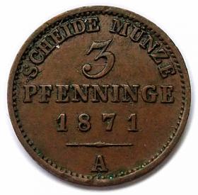 Obrazek dla: 3 fenigi 1871 Wilhelm I Hohenzollern Prusy Berlin