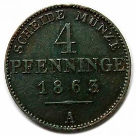Obrazek dla: 4 fenigi 1863 Wilhelm I Hohenzollern Prusy Berlin