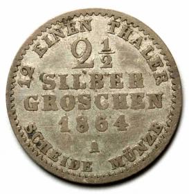 Obrazek 2 dla: 2 1/2 silber groschen 1864 Wilhelm I Hohenzollern Niemcy Berlin