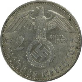 Obrazek 2 dla: 2 marki 1937 E Paul von Hindenburg Niemcy Muldenhutten