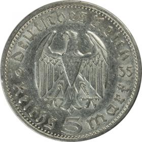 Obrazek 2 dla: 5 marek 1935 F Paul von Hindenburg Niemcy Stuttgart