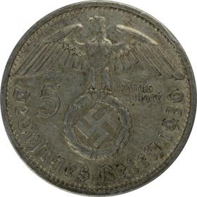 Obrazek 2 dla: 5 marek 1936 D Paul von Hindenburg / swastyka Niemcy Monachium