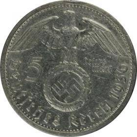 Obrazek 2 dla: 5 marek 1936 D Paul von Hindenburg / swastyka Niemcy Monachium