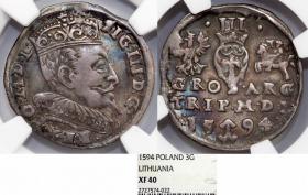 Obrazek dla: Trojak 1594 Zygmunt III Waza Wilno XF 40