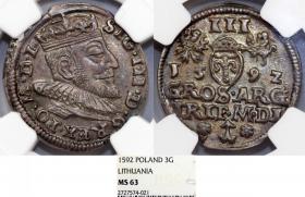Obrazek dla: Trojak 1592 Zygmunt III Waza Wilno MS 63