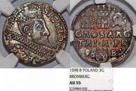 Obrazek dla: Trojak 1598 Zygmunt III Waza Bydgoszcz AU 55