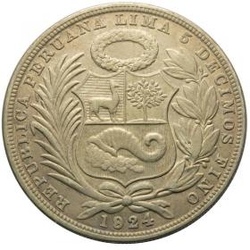 Obrazek 2 dla: 1 sol 1924 Peru srebro