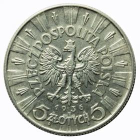 Obrazek 2 dla: 5 złotych 1936 Józef Piłsudski II RP