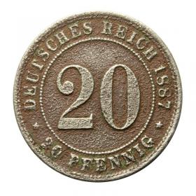 Obrazek 2 dla: 20 fenigów 1887 Fryderyk Wilhelm II Niemcy Stuttgart