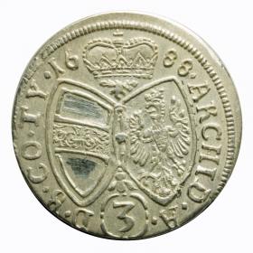 Obrazek 2 dla: 3 krajcary 1688 Leopold I Habsburg Austria Hall
